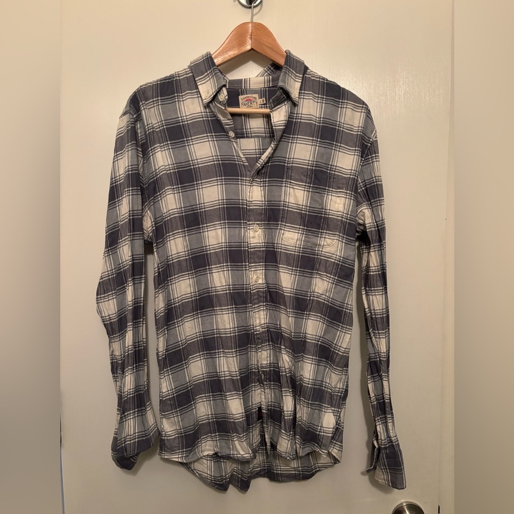 Men's Faherty Blue Plaid Shirt size medium